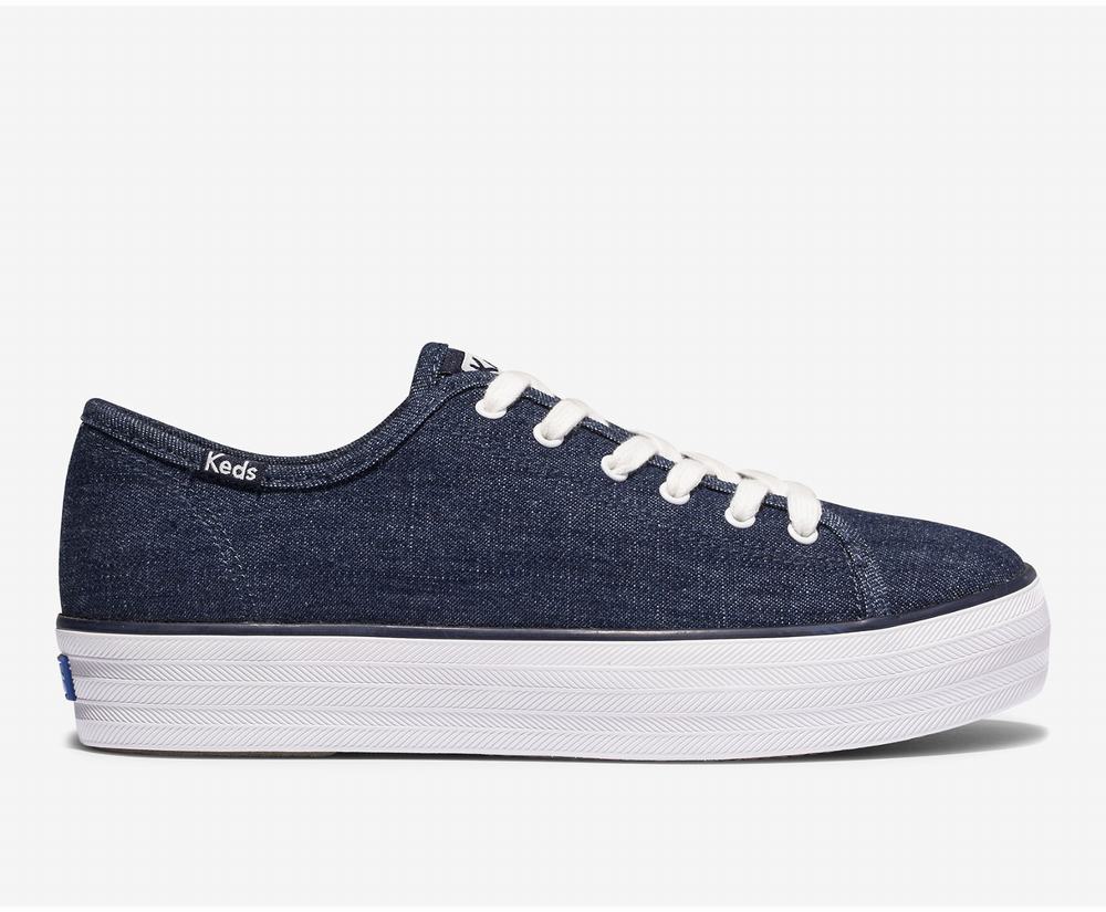 Women's Keds Triple Kick Eco Denim Sneakers Indigo 4732586TY - South Africa